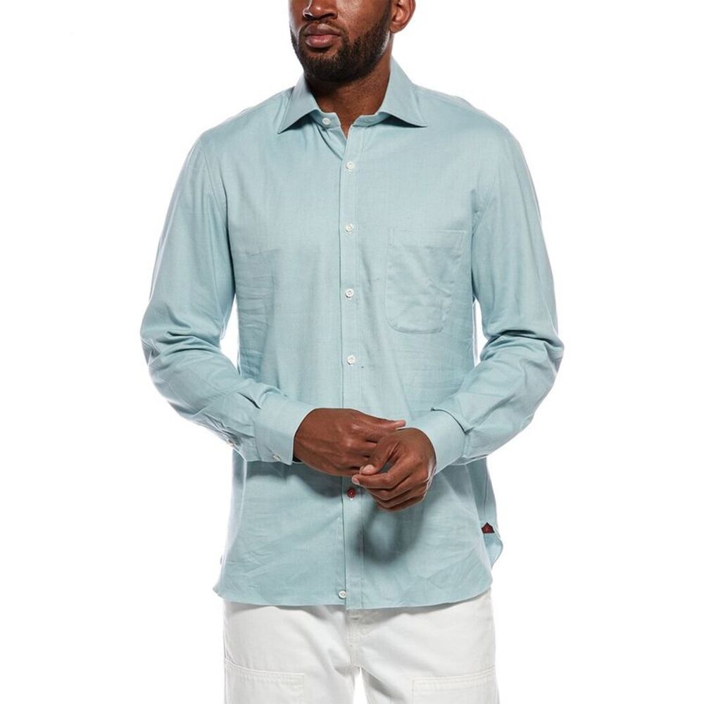 Isaia Mens Italia Sport Shirt, Green